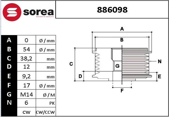 EAI 886098 - Шкив генератора, муфта autosila-amz.com