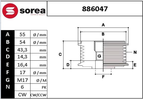 EAI 886047 - Шкив генератора, муфта autosila-amz.com