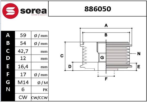 EAI 886050 - Шкив генератора, муфта autosila-amz.com