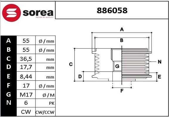 EAI 886058 - Шкив генератора, муфта autosila-amz.com