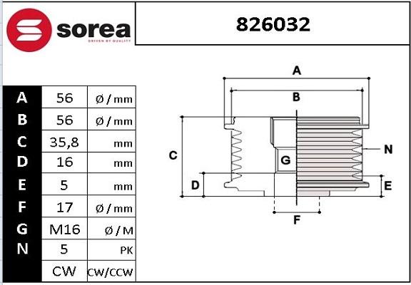 EAI 826032 - Шкив генератора, муфта autosila-amz.com