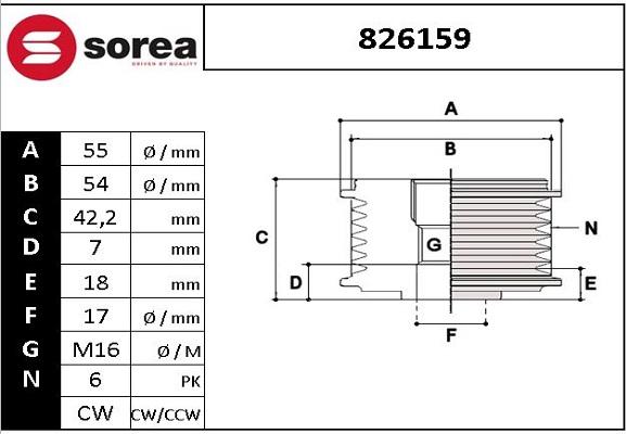 EAI 826159 - Шкив генератора, муфта autosila-amz.com