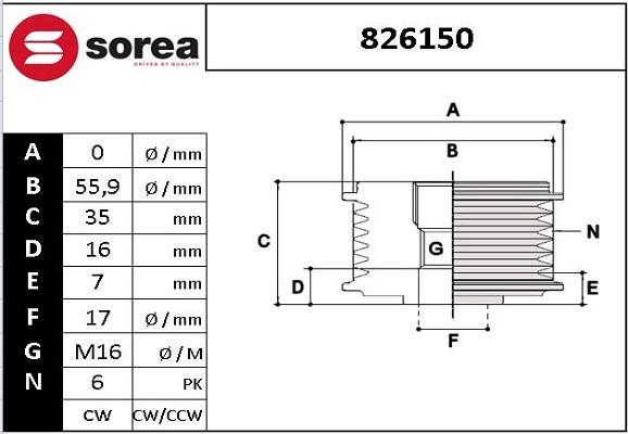 EAI 826150 - Шкив генератора, муфта autosila-amz.com