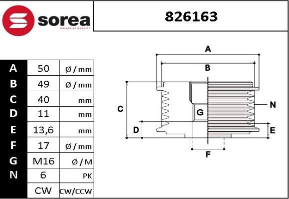 EAI 826163 - Шкив генератора, муфта autosila-amz.com