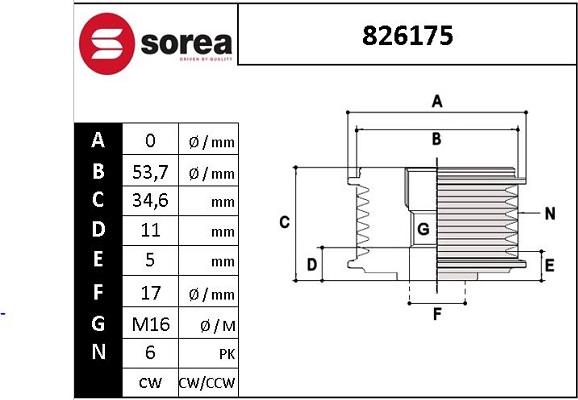 EAI 826175 - Шкив генератора, муфта autosila-amz.com