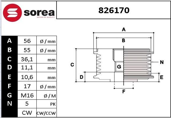 EAI 826170 - Шкив генератора, муфта autosila-amz.com