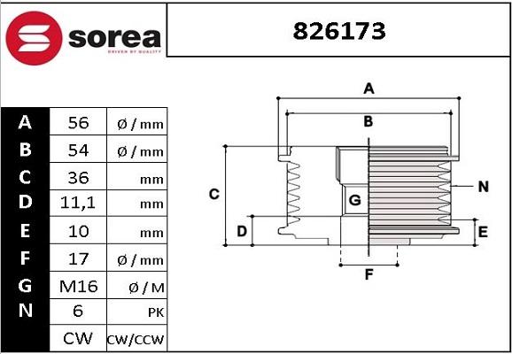 EAI 826173 - Шкив генератора, муфта autosila-amz.com