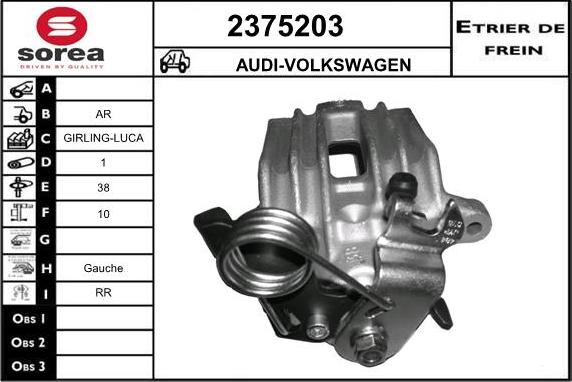 EAI 2375203 - суппорт тормозной задний лев.! Lucas d38\ Audi A4/A6, VW Passat 10/96> autosila-amz.com