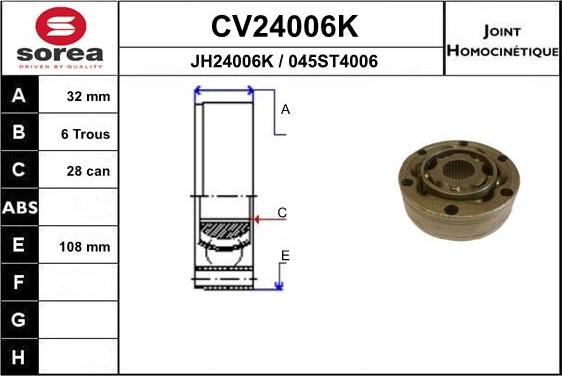 EAI CV24006K - Шарнирный комплект, ШРУС, приводной вал autosila-amz.com