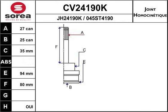 EAI CV24190K - Шарнирный комплект, ШРУС, приводной вал autosila-amz.com