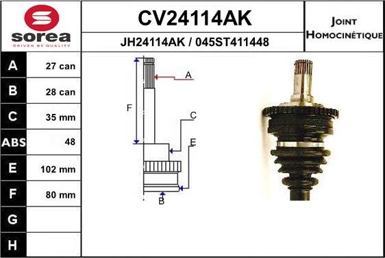 EAI CV24114AK - Шарнирный комплект, ШРУС, приводной вал autosila-amz.com