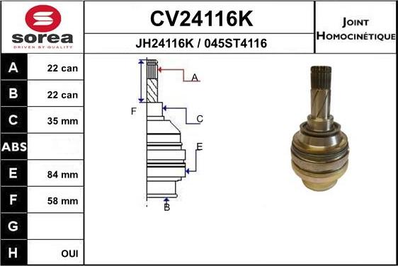 EAI CV24116K - Шарнирный комплект, ШРУС, приводной вал autosila-amz.com