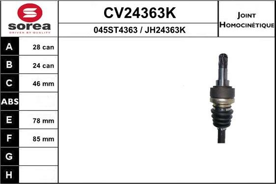 EAI CV24363K - Шарнирный комплект, ШРУС, приводной вал autosila-amz.com
