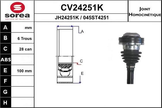 EAI CV24251K - Шарнирный комплект, ШРУС, приводной вал autosila-amz.com