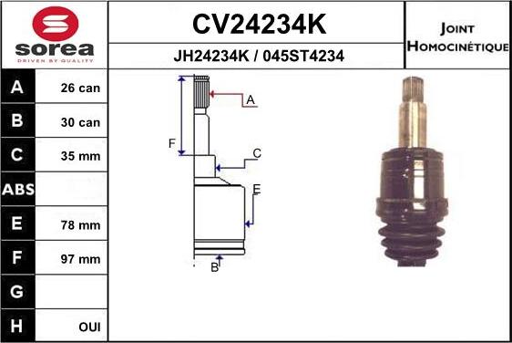 EAI CV24234K - Шарнирный комплект, ШРУС, приводной вал autosila-amz.com