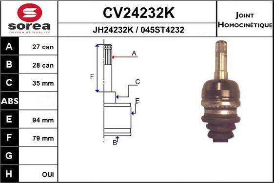 EAI CV24232K - Шарнирный комплект, ШРУС, приводной вал autosila-amz.com