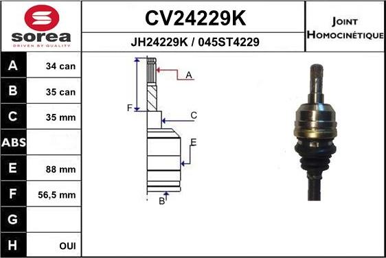 EAI CV24229K - Шарнирный комплект, ШРУС, приводной вал autosila-amz.com