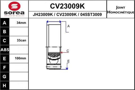 EAI CV23009K - Шарнирный комплект, ШРУС, приводной вал autosila-amz.com