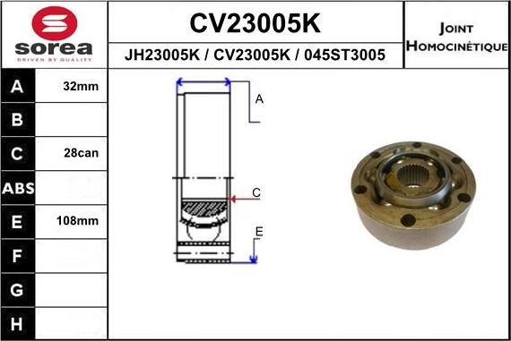 EAI CV23005K - Шарнирный комплект, ШРУС, приводной вал autosila-amz.com