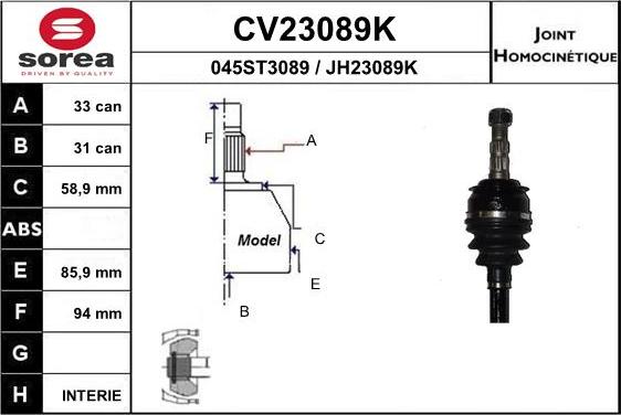 EAI CV23089K - Шарнирный комплект, ШРУС, приводной вал autosila-amz.com