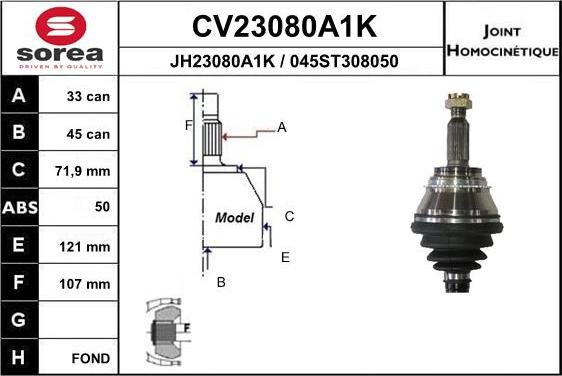 EAI CV23080A1K - Шарнирный комплект, ШРУС, приводной вал autosila-amz.com