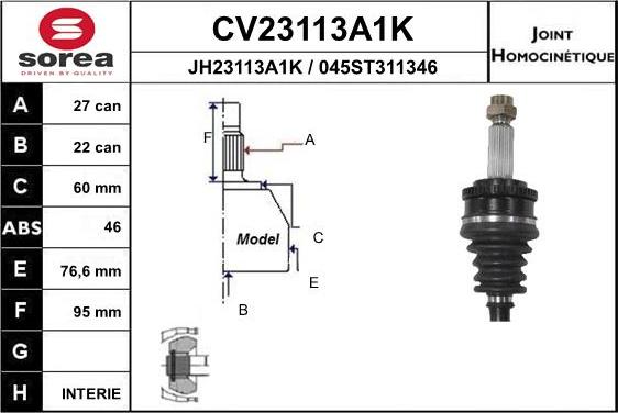 EAI CV23113A1K - Шарнирный комплект, ШРУС, приводной вал autosila-amz.com