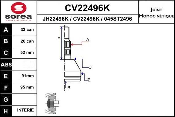 EAI CV22496K - Шарнирный комплект, ШРУС, приводной вал autosila-amz.com