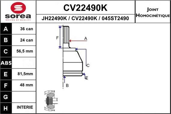 EAI CV22490K - Шарнирный комплект, ШРУС, приводной вал autosila-amz.com