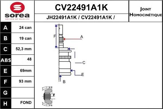 EAI CV22491A1K - Шарнирный комплект, ШРУС, приводной вал autosila-amz.com