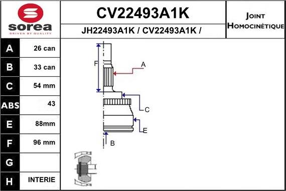 EAI CV22493A1K - Шарнирный комплект, ШРУС, приводной вал autosila-amz.com