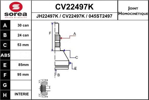 EAI CV22497K - Шарнирный комплект, ШРУС, приводной вал autosila-amz.com