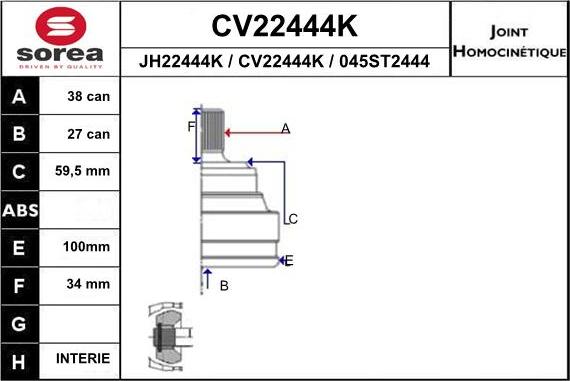 EAI CV22444K - Шарнирный комплект, ШРУС, приводной вал autosila-amz.com