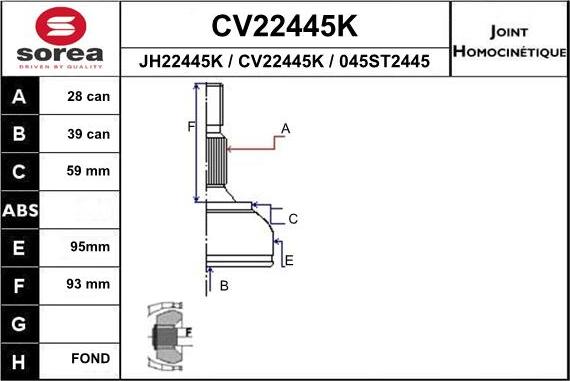 EAI CV22445K - Шарнирный комплект, ШРУС, приводной вал autosila-amz.com