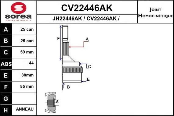 EAI CV22446AK - Шарнирный комплект, ШРУС, приводной вал autosila-amz.com
