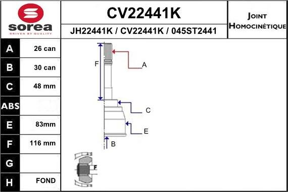 EAI CV22441K - Шарнирный комплект, ШРУС, приводной вал autosila-amz.com