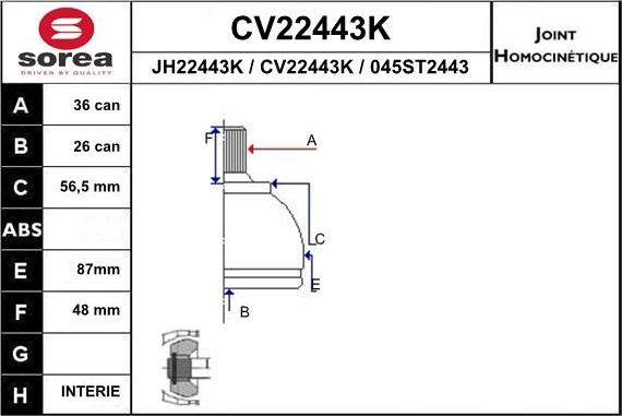 EAI CV22443K - Шарнирный комплект, ШРУС, приводной вал autosila-amz.com