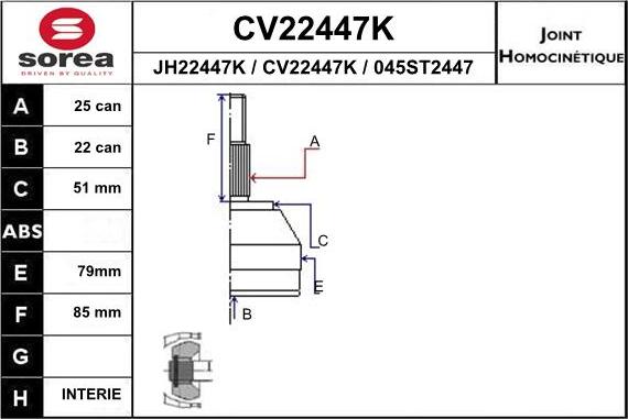 EAI CV22447K - Шарнирный комплект, ШРУС, приводной вал autosila-amz.com