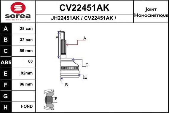 EAI CV22451AK - Шарнирный комплект, ШРУС, приводной вал autosila-amz.com