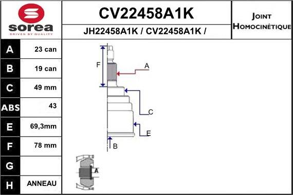 EAI CV22458A1K - Шарнирный комплект, ШРУС, приводной вал autosila-amz.com