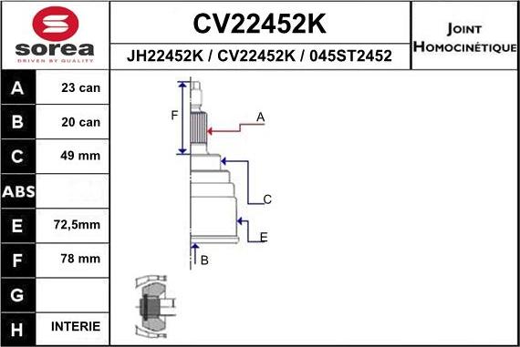 EAI CV22452K - Шарнирный комплект, ШРУС, приводной вал autosila-amz.com