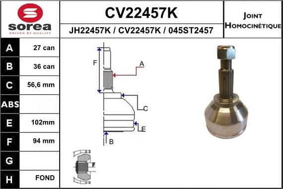 EAI CV22457K - Шарнирный комплект, ШРУС, приводной вал autosila-amz.com