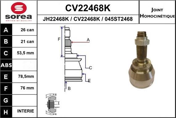 EAI CV22468K - Шарнирный комплект, ШРУС, приводной вал autosila-amz.com