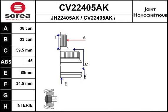 EAI CV22405AK - Шарнирный комплект, ШРУС, приводной вал autosila-amz.com