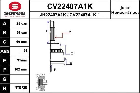 EAI CV22407A1K - Шарнирный комплект, ШРУС, приводной вал autosila-amz.com