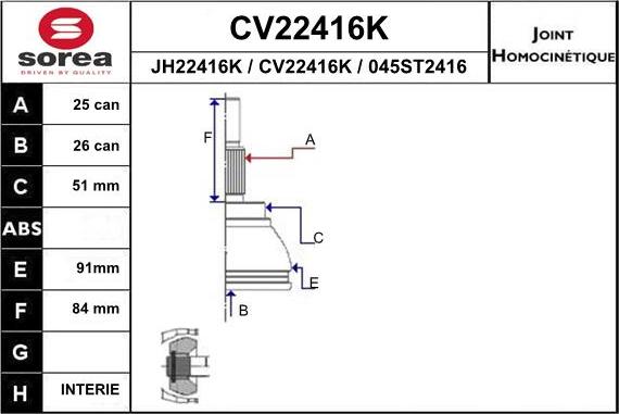 EAI CV22416K - Шарнирный комплект, ШРУС, приводной вал autosila-amz.com