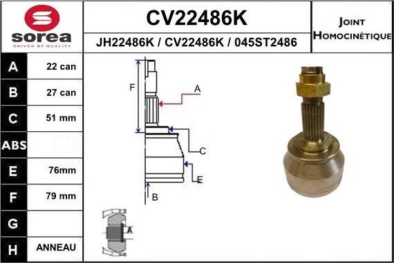 EAI CV22486K - Шарнирный комплект, ШРУС, приводной вал autosila-amz.com