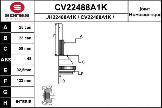 EAI CV22488A1K - Шарнирный комплект, ШРУС, приводной вал autosila-amz.com