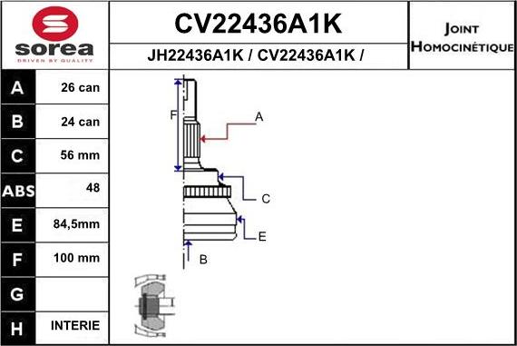 EAI CV22436A1K - Шарнирный комплект, ШРУС, приводной вал autosila-amz.com