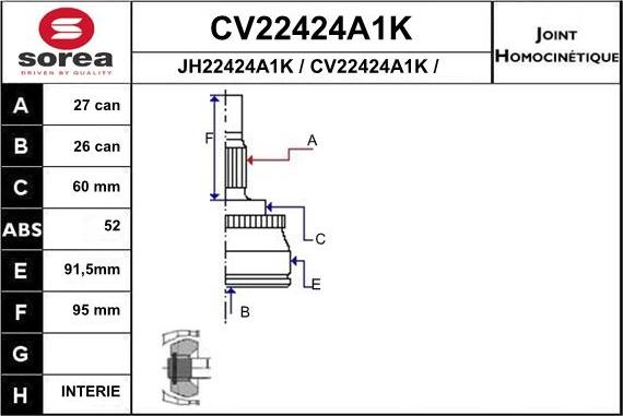 EAI CV22424A1K - Шарнирный комплект, ШРУС, приводной вал autosila-amz.com