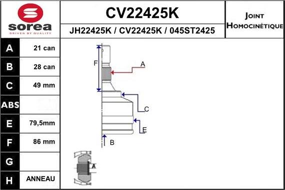 EAI CV22425K - Шарнирный комплект, ШРУС, приводной вал autosila-amz.com